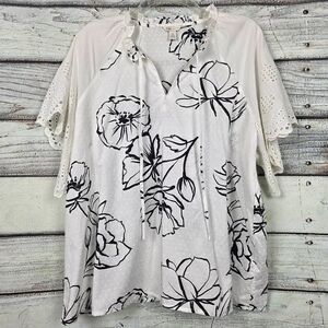 Cato Womens White Floral Eyelet Blouse XL